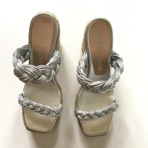 NWOB Stuart Weitzman Braida Espadrille Wedge Sandals Womens 11 Metallic Silver - Picture 13 of 15